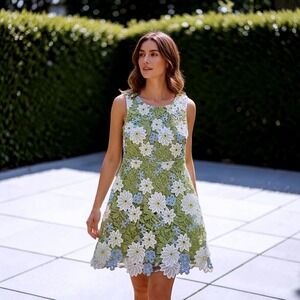 Baby Pink Floral Lace Cutout Back Mini Dress Green White Blue Womens Size M NWT